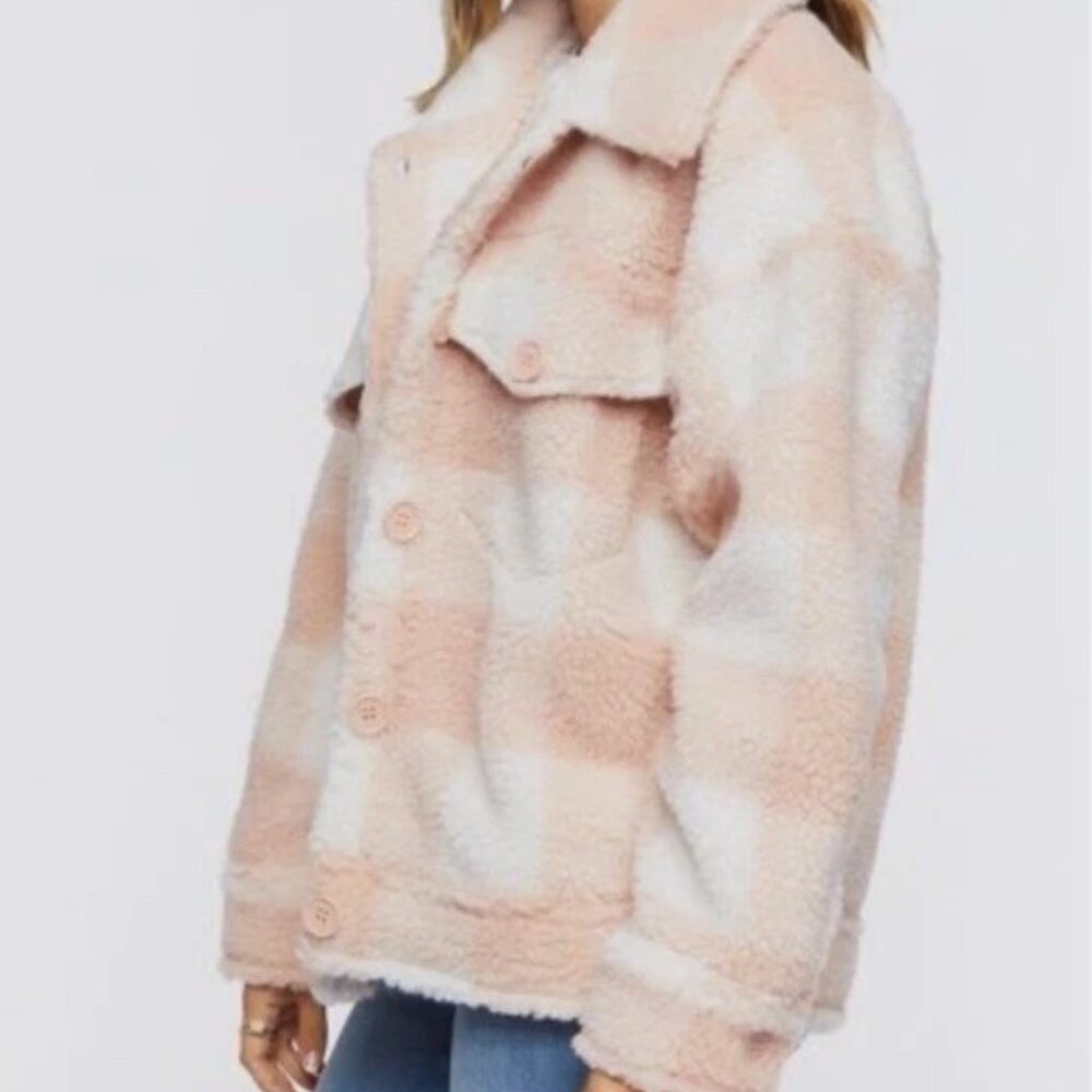 Forever 21 Women’s Pink and White Checkered Jacket